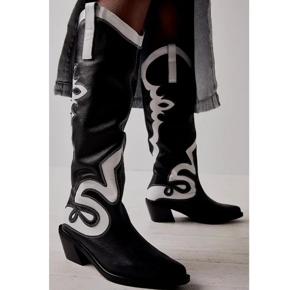 FREE PEOPLE ALOHAS Mount Dallas Tall Western Leather Boots Size /37